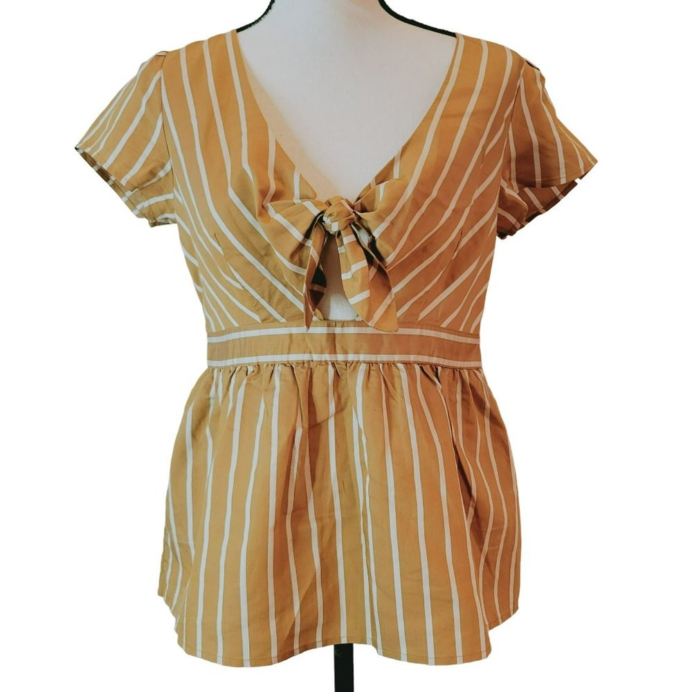NWT Loft Beach Womans Size XS Brown Stripe‎ Top Tie Close Front NEW